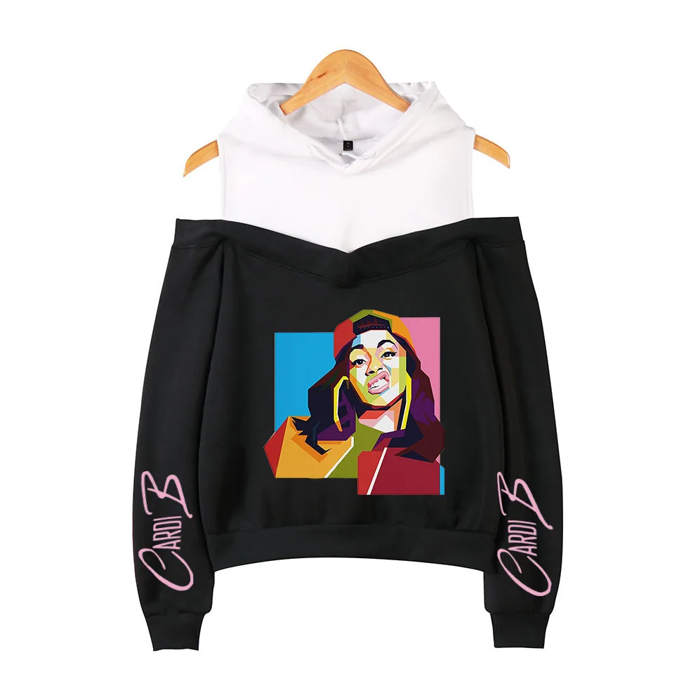 

Cardi B Hoodie Pink Off Shoulder Sweatshirts Women Fashion Casual Hoody Hoodies Ariana Grande Print