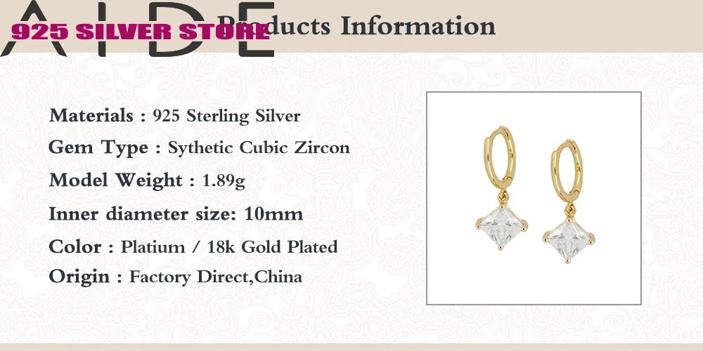 

Aide earrings for women 925 sterling silver trend light square zircon round luxury women Earring Jewelry Silver Earrings