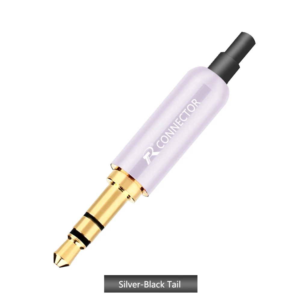 Silver-Black Tail 10 шт. Алюминий Jack 3,5 штекера наушников 3,5 мм 3 полюс стерео штекер с позолотой провод разъем для наушников DIY подготовка - Цвет: Silver-Black Tail