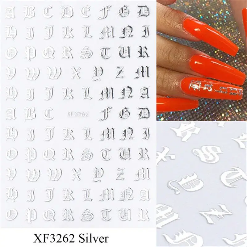 

Nail Art 3D Decals DIY English Alphabet Letter Sticker Latin Roman