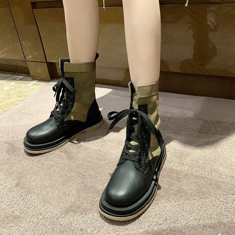 

Spring and Autumn 2020 new all-match lace-up thick-heeled single shoes fashion casual Martin boots female X332