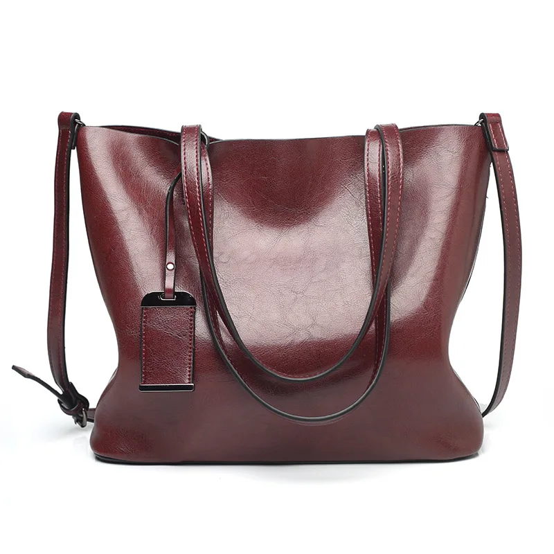

2021 fashion tote bag retro oil leather large capacity shoulder bags for women handbag shopper female bag free shipping