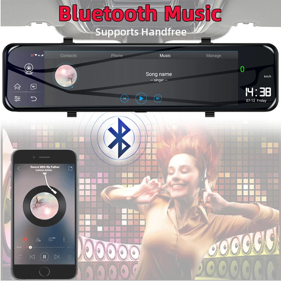 Видеорегистратор с 12 &quotRAM 2G/ROM 32G 1080P двойной объектив 4G Android 8 1 ADAS GPS