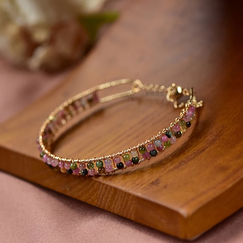 

14KGF Handmade Natural Tourmaline Bracelet Handmade Jewelry Bangle Bracelet For Women Jewelry Gift Drop Shipping