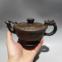 8chinese yixing zisha pottery hand carved dragon and phoenix pot black sand mud teapot pot tea maker office ornaments
