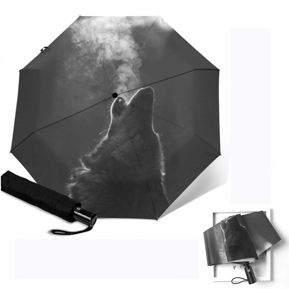 Креативный полностью автоматический зонт компактный складной с рисунком волка