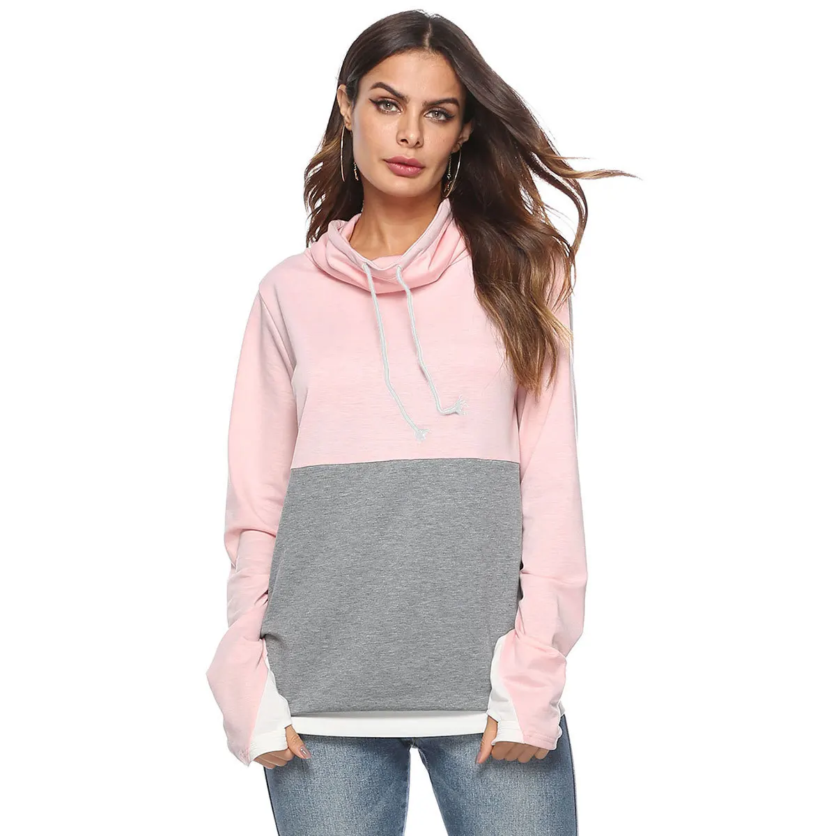 

autumn gothic hot sale fashion woman sweatshirt patchwork pullovers basic slim sheath heap collar comfortable sweatshirt