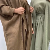3pcs muslim abaya set matching abaya inner dress kimono for women linene modest long dress open abaya wrap skirt islam clothes