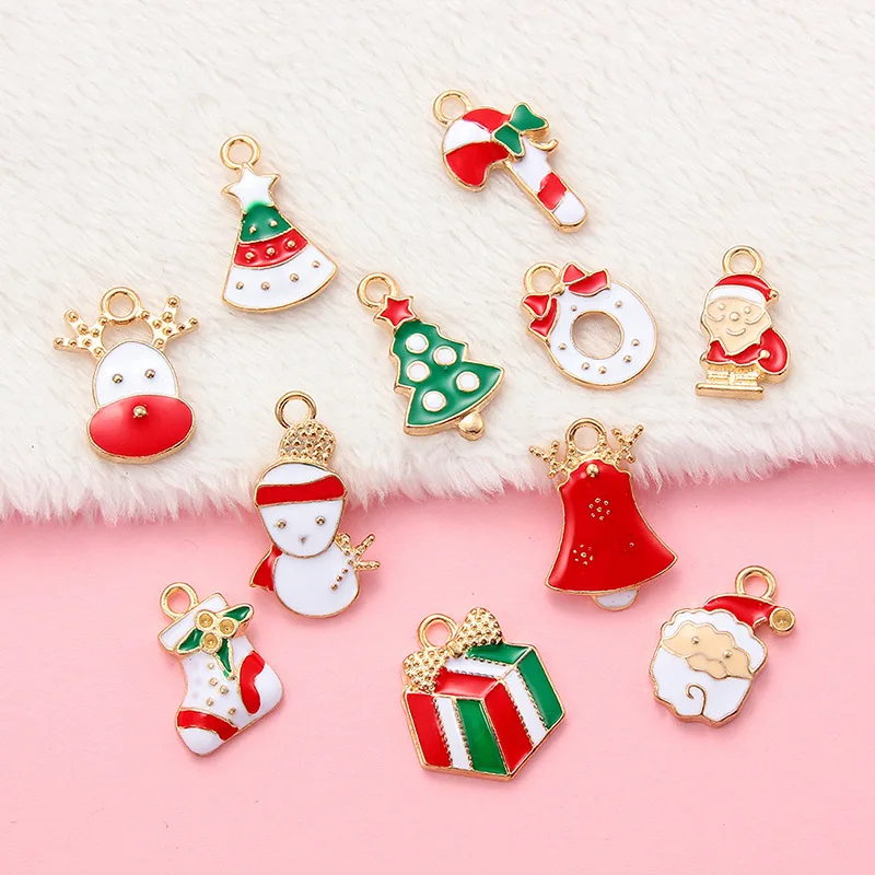 

10PCS Christmas Charms Pendants Mixed Metal Christmas Tree Ornaments Jewelry Making Xmas Tree Decor Kids Gift