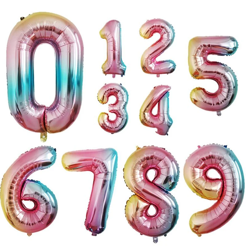 

Rainbow Number Balloons Foil Balloon 1st 30th 40th Birthday 0 1 2 3 4 5 6 7 8 9 Digital Baby Shower Party Decoration