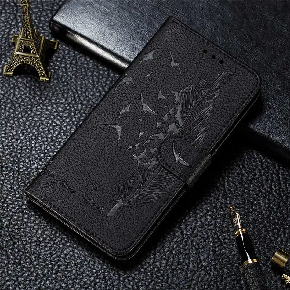 Black A A6 милое парадное перо Litchi Чехлы для samsung Galaxy A70 A60 A50 A40 A30 A20 A10 бумажник чехол A7 A8 A8S A9 M10 M20 M30 P13G - Цвет: Black A