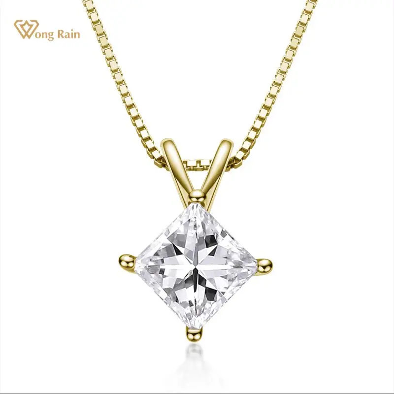 

Wong Rain 925 Sterling Silver Created Moissanite Diamonds Gemstone 18K Yellow Gold Pendant Necklace Engagement Fine Jewelry