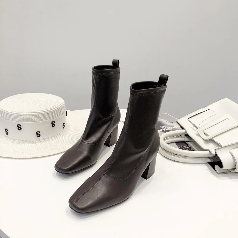 2019 модные роскошные женские 6 см Низкий Высокий каблук носки Фетиш сапоги кожа