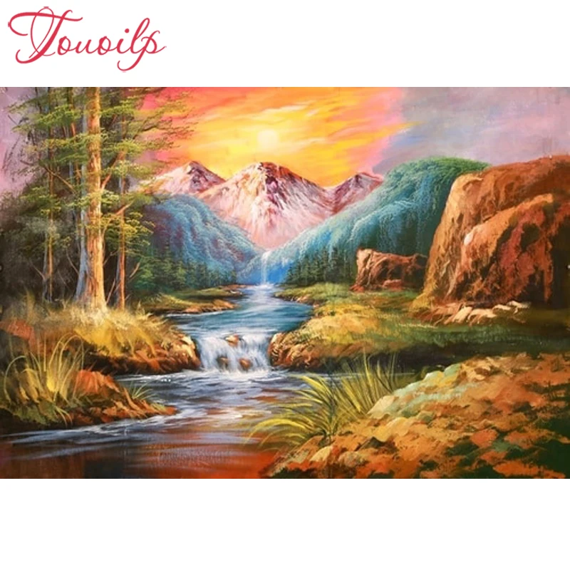 TOUOILP DIY камни в форме ромба и круглый 5D алмазов Картина Закат лесу Алмазная