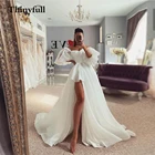 Thinyfull трапециевидные свадебные платья в стиле бохо с длинным рукавом и разрезом по бокам, ТРАПЕЦИЕВИДНОЕ длинное пляжное свадебное платье, платье принцессы