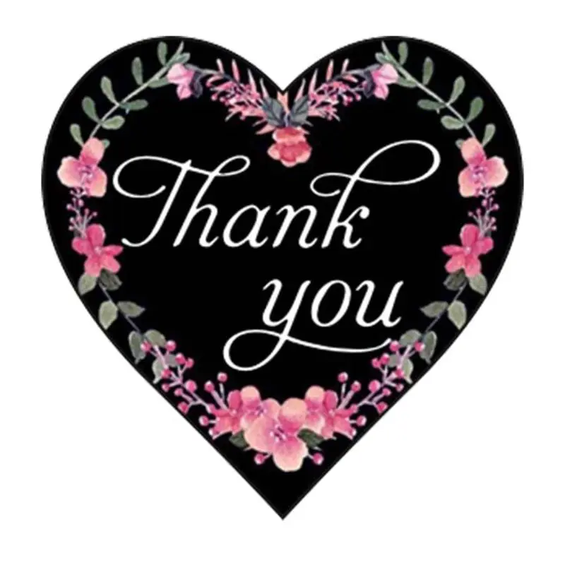 

500pcs Floral Thank You Stickers Heart Shaped Seal for Small Shop Wedding Baking Envelope Stationery Label