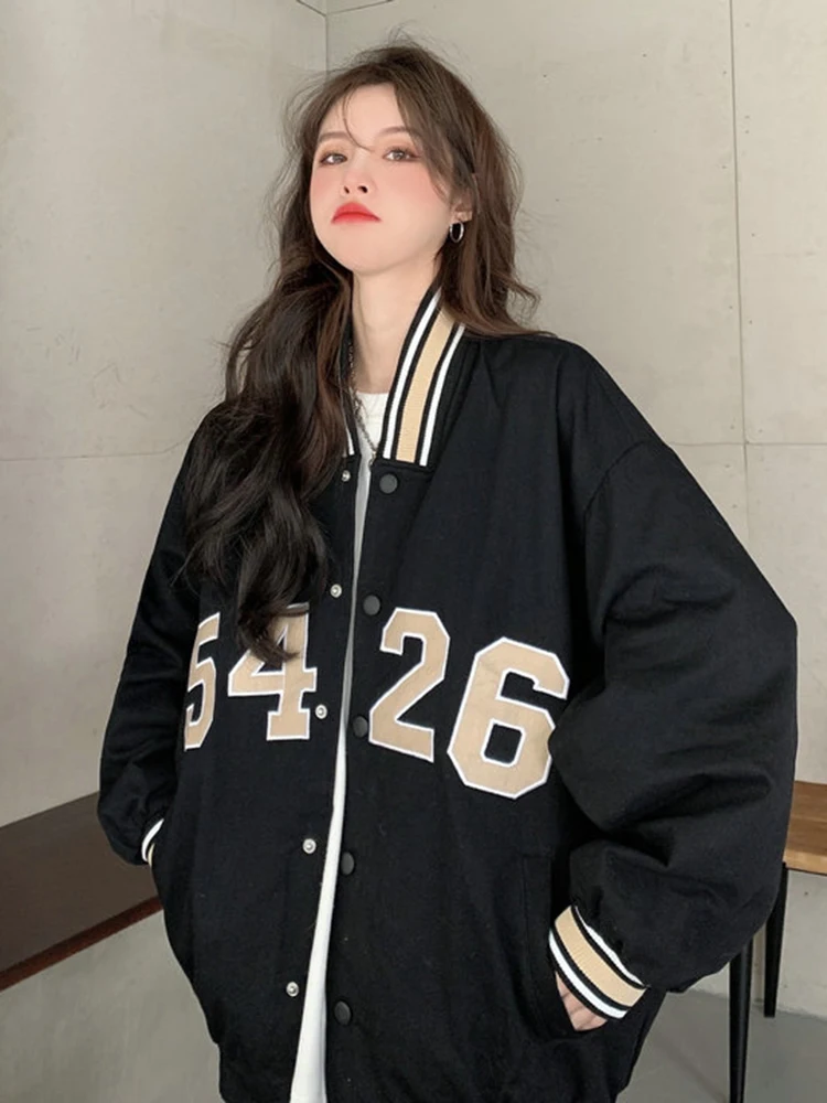 

Women Coat 2021 Spring Hip Hop Patchwork Number 5426 Jackets Mens Harajuku Streetwear Bomber Jacket Men Baseball Coats Unisex