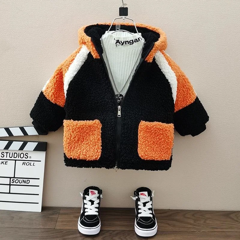 

Boys Fur Coat Plus Velvet Jackets 2022 Autumn Winter Children's Korean Faux Lamb Fur Outerwear Children Clothing