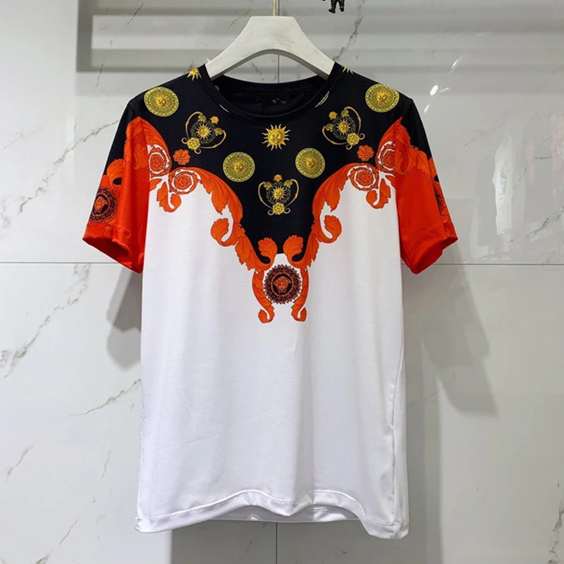 

2021 T-Shirt Vintage Summer Runway Fashion Yellow Flower Print Red Casual Slim Plus Size XXL XXXL Men/Women T-Shirts