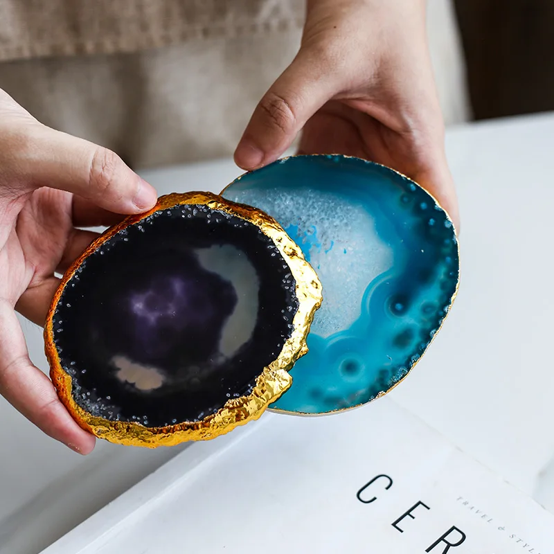 Скандинавский Инс натуральный агат хлопья Золотая Сторона черный ободок