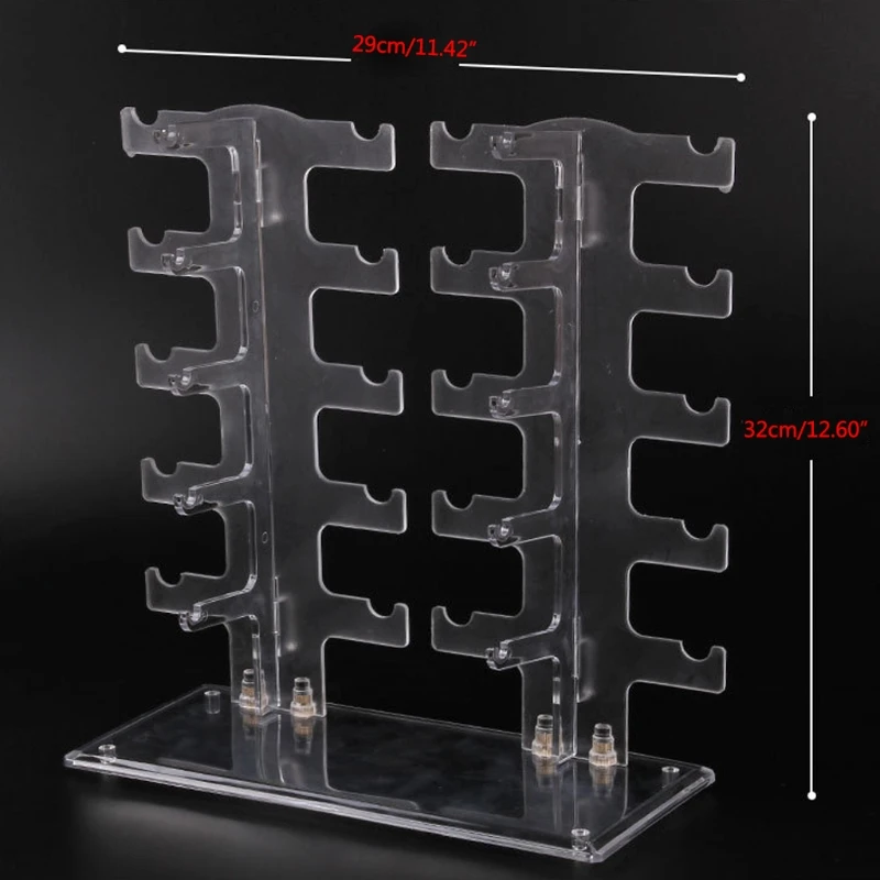 

Two Row Sunglasses Rack 10 Pairs Glasses Holder Display Stand Transparent K3ND