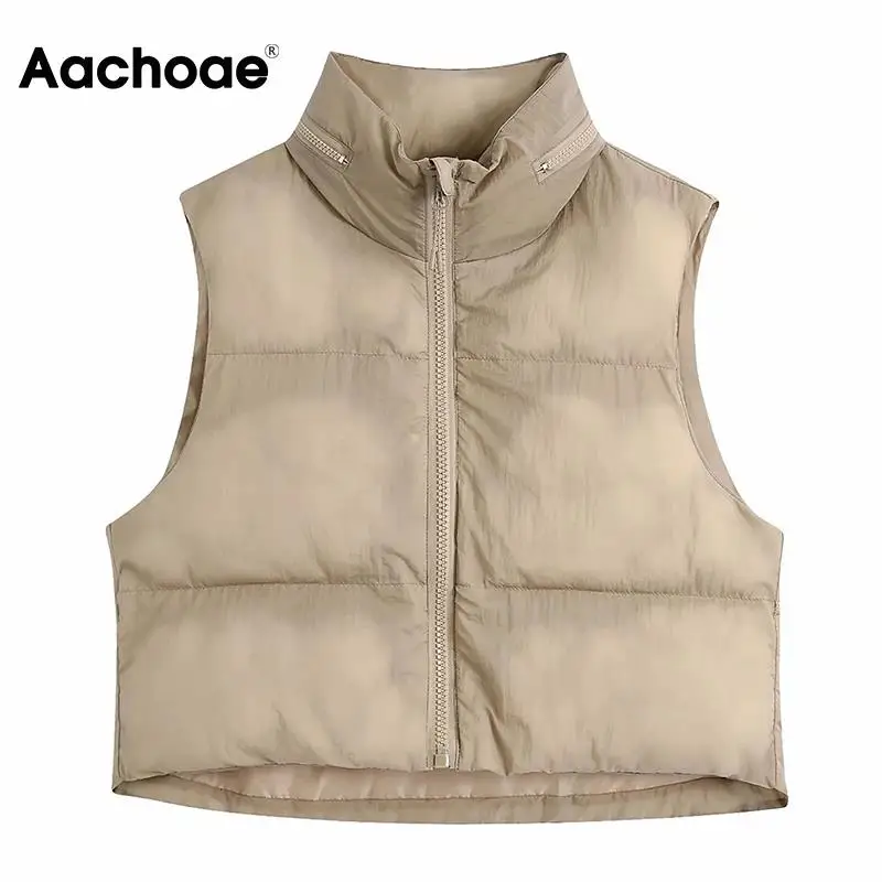 

Осенне-зимняя женская модная теплая парка Aachoae без рукавов, пальто, повседневный однотонный жилет на молнии, Женская шикарная верхняя одежд...