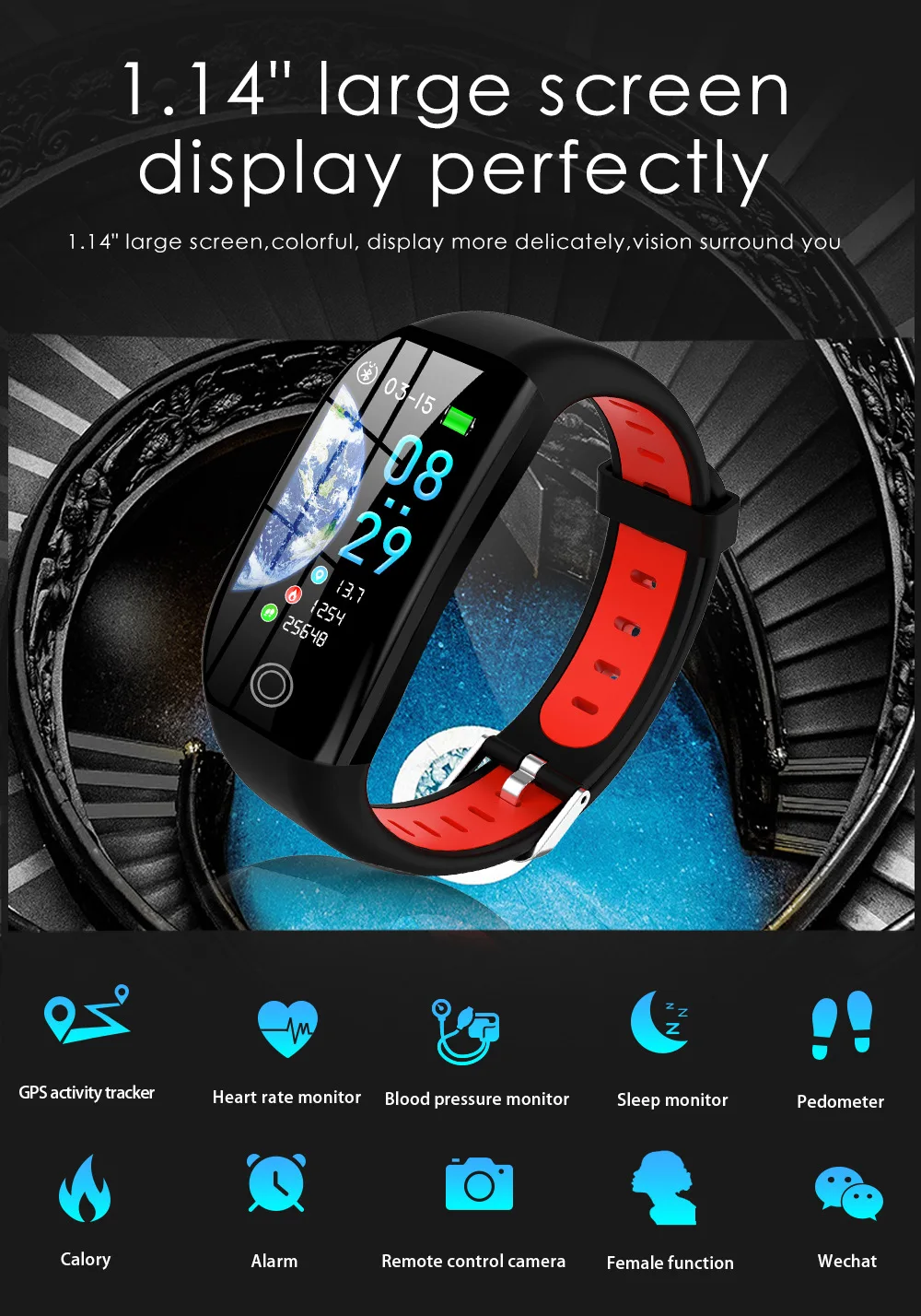 

GPS Fitness Bracelet With Pressure Measurement Fitness Tracker Health Cardio Bracelet Heart Rate Blood Pedometer Smart Wristband