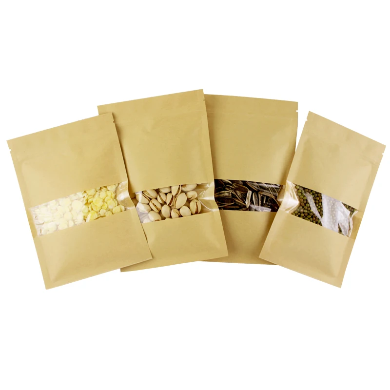 10 шт 9*14 см крафт-бумага окно молния замок мешок сухой еды/орехи/злаки/упаковочный