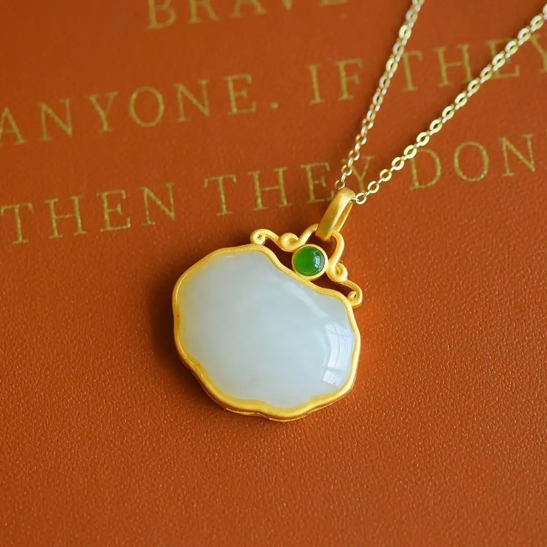 

Hetian Jade Necklace for Women Natural Pendant Women's Ruyi Safety Lock Long Life Jade Lock Jade Pendant to Give Mom Jewelry