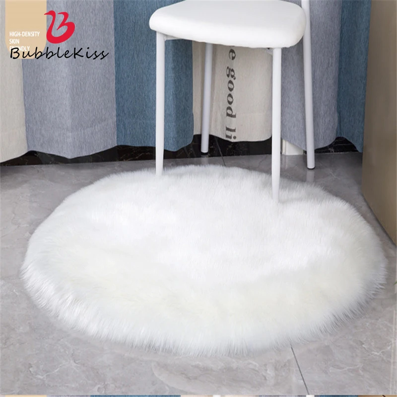 

Bubble Kiss Round Soft Faux Sheepskin Fur Area Rugs for Bedroom Living Room Floor Shaggy Plush Carpet White Home Floor Mat New