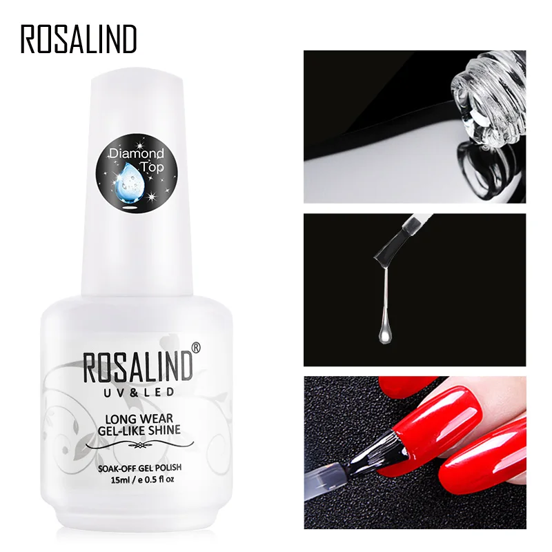 Топовое покрытие ROSALIND для ногтей Алмазный прозрачный отмачиваемый УФ гель