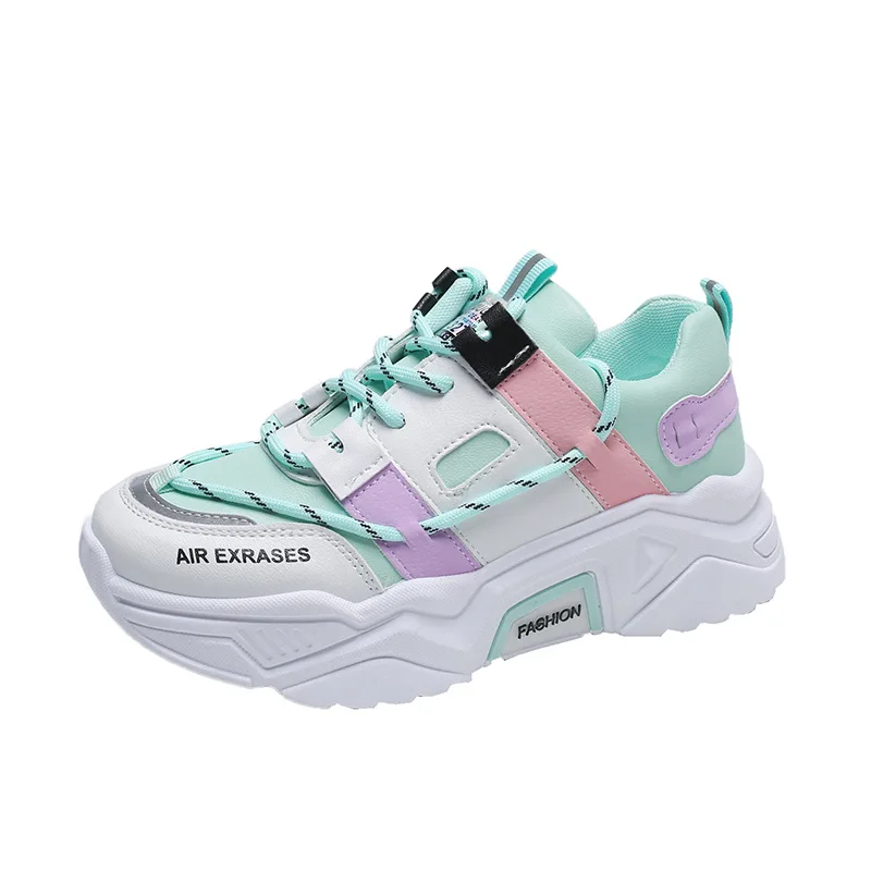 

Women's shoes 2021 new color matching thick-soled student lace running shoes ladies casual sports shoes