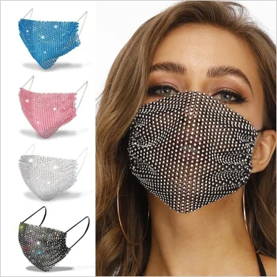

2021 Fashion Face Decor Jewelry Elastic Mask With Rhinestones Fashion Masks Sparkly Rhinestone Mask Face Bandana Party Gift