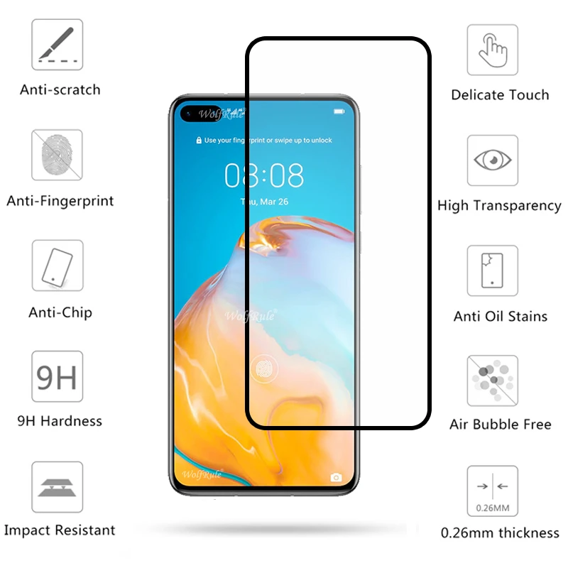 2 piezas para Huawei P40 Glass para Huawei P40 vidrio templado 9H cubierta completa pegamento Protector de pantalla para Huawei P40 Glass-2
