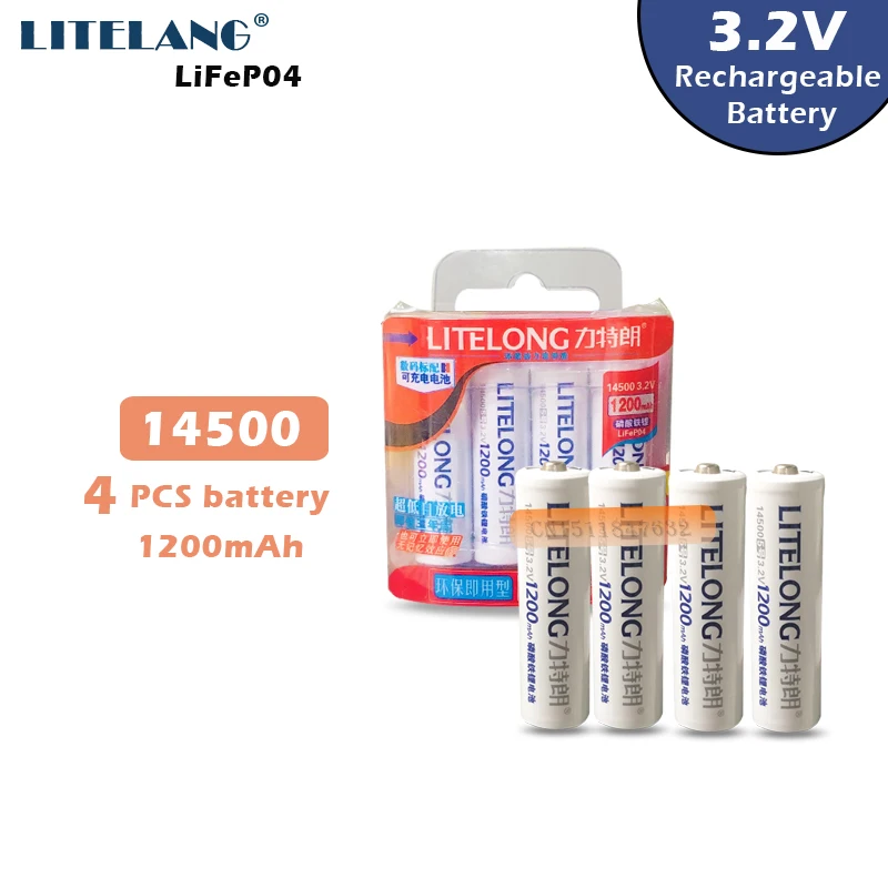 4 шт./лот 3 2 В LiFePO4 14500 перезаряжаемая батарея для камеры 1200 мАч с