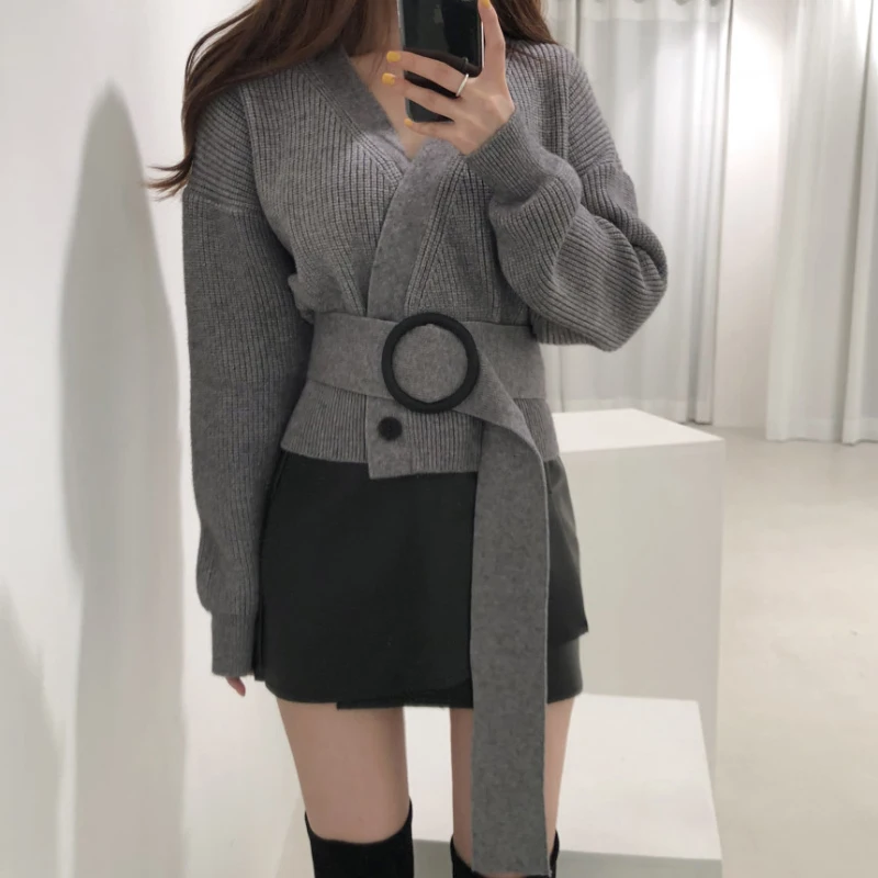 Осенне-зимний шикарный кардиган свитер 2019 корейский стиль Женский v-образный