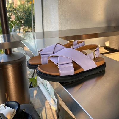 

Genuine Leather Thick-soled Roman Sandals Women's Summer 2021 New Open-toed Cross Strap Casual and Comfortable Sandals