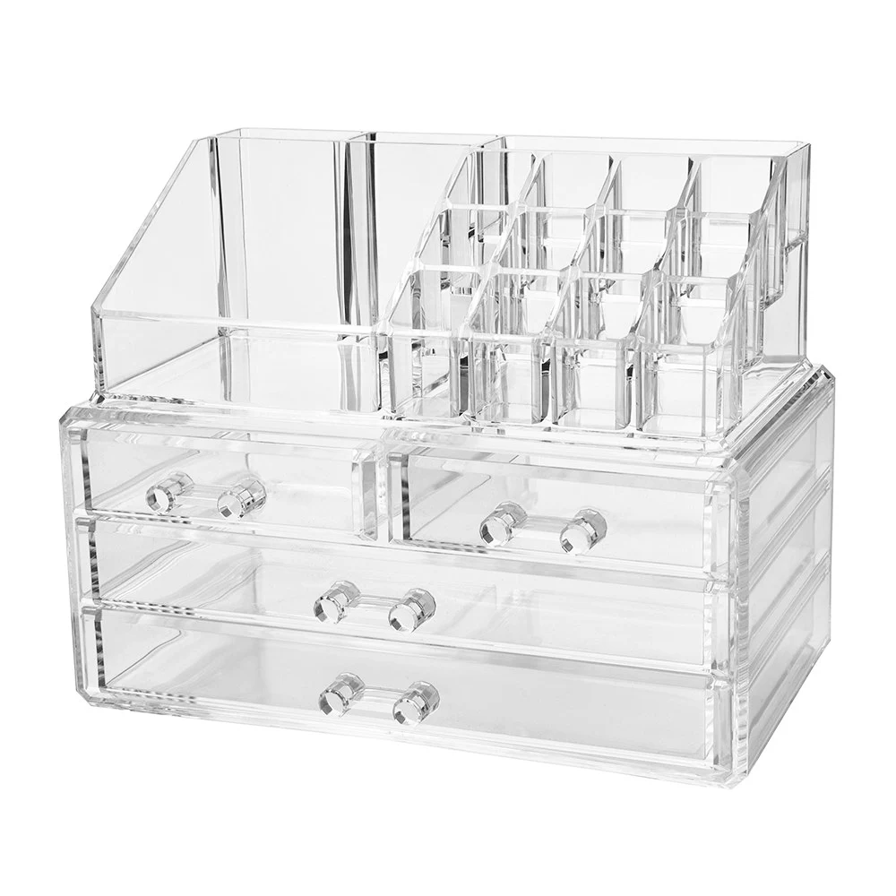 Clear Acrylic Jewelry Organizer Double-Layer Makeup Storage Box Large Space Jewelry Display Case Bedroom Cosmetics Holder Box