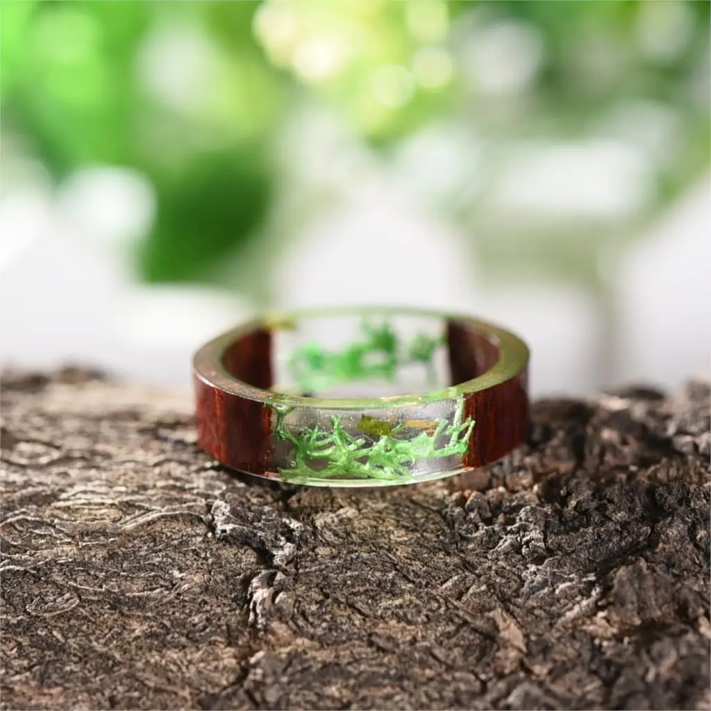 Женское Винтажное кольцо с зеленым Мохом из дерева и смолы Прямая поставка 2019 |