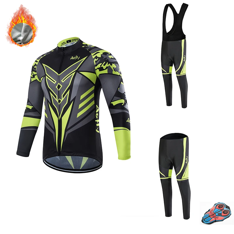 Aofly черный зеленый с длинным рукавом нагрудник шорты зима тепловой флис теплый