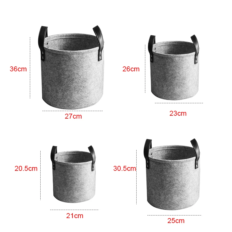 

Portable Dirty Laundry Round Basket Hamper Felt Clothes Food Toys Bag Storage Bin With PU Leather Handles Children's Organizer