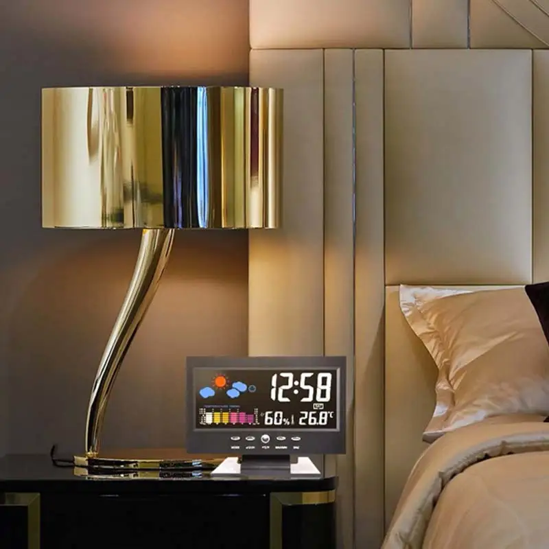 

LED Voice-activated Color Screen Alarm Clock Multi-function Weather Temperature Humidity Display Lazy Sleepy Alarm Clock