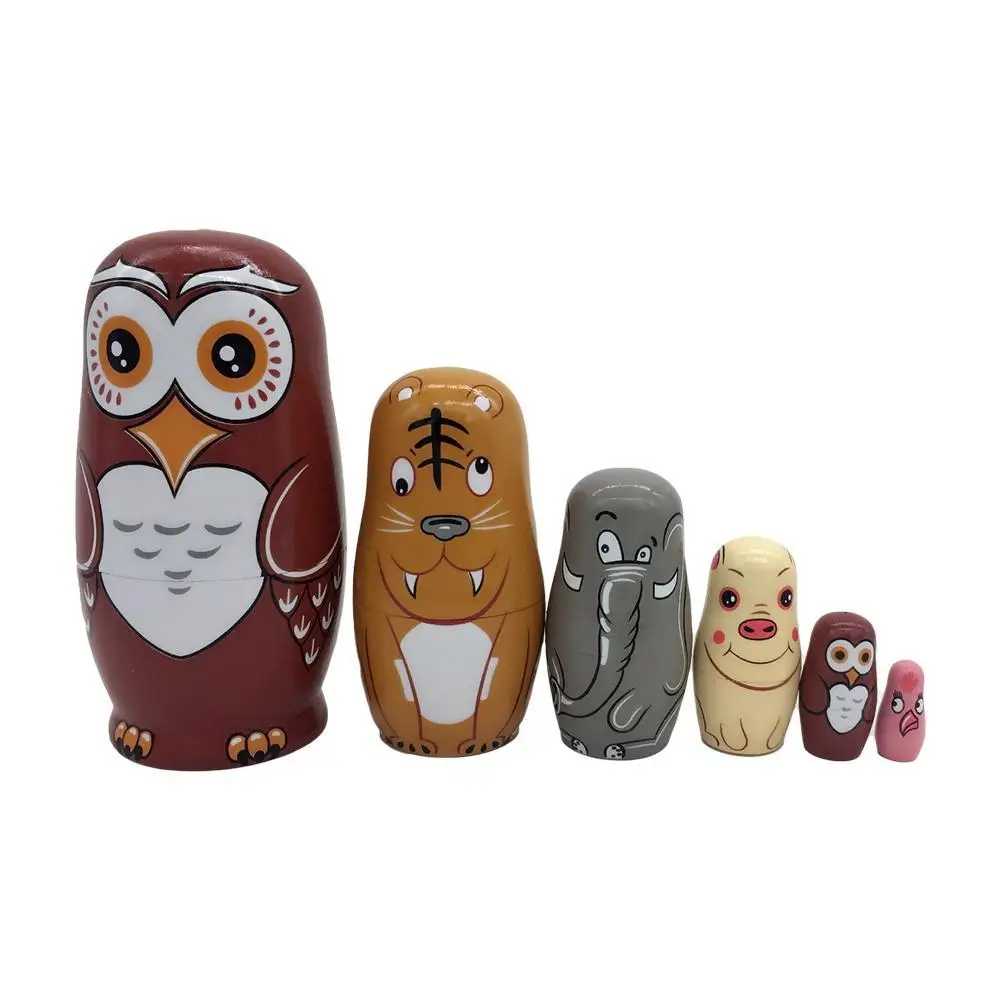 

6Pcs Cute Owl Animal Wooden Russian Matryoshka Nesting Doll Puzzle Toy Craft Gift