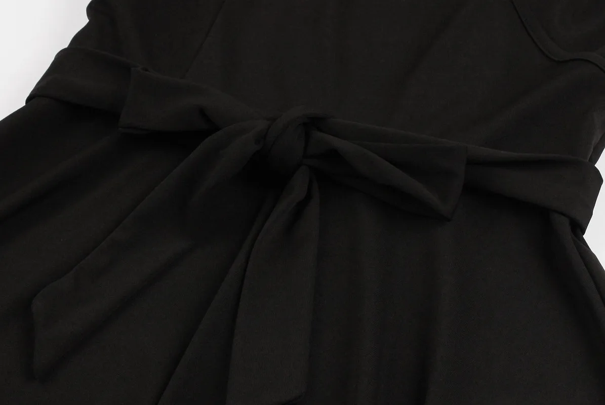 Осеннее Черное женское ретро платье с длинными рукавами v образным вырезом