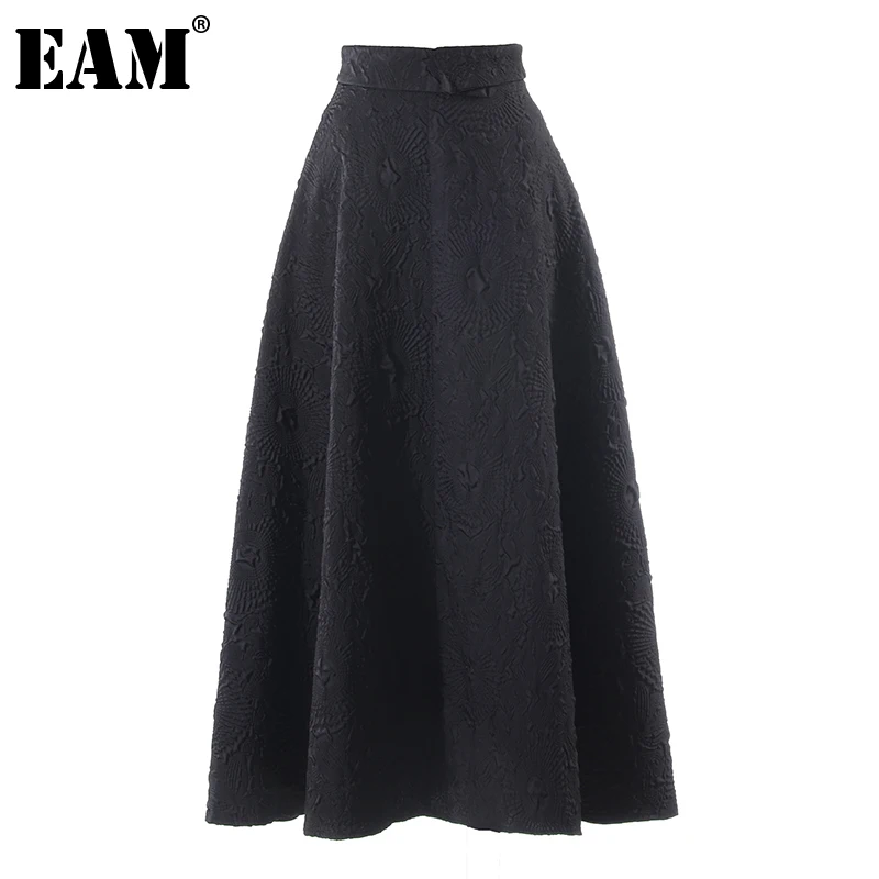

[EAM] High Waist Black Brief Long Vintage Party A-LINE Half-body Skirt Women Fashion Tide New Spring Autumn 2022 1DE2452