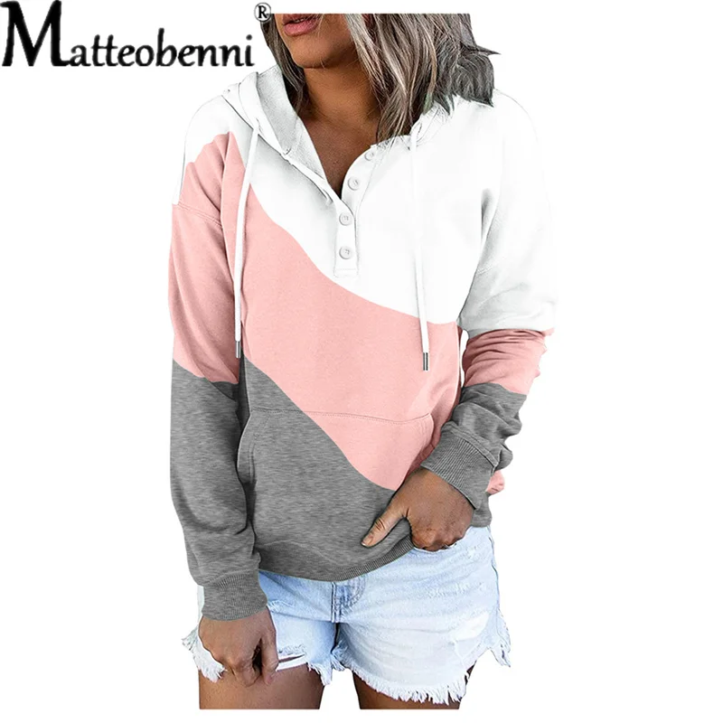 

Women Hoodies Sweatshirts Autumn Winter Harajuku Casual Loose Long Sleeve Top Female Vintage Plus Velvet Color Matching Pullover