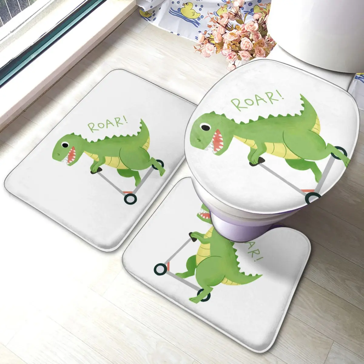 

Dinosaur Bath Mat dinosaur Polyester Shower 3 Piece Bathroom Mat Set Soft Vintage Bathroom Rug