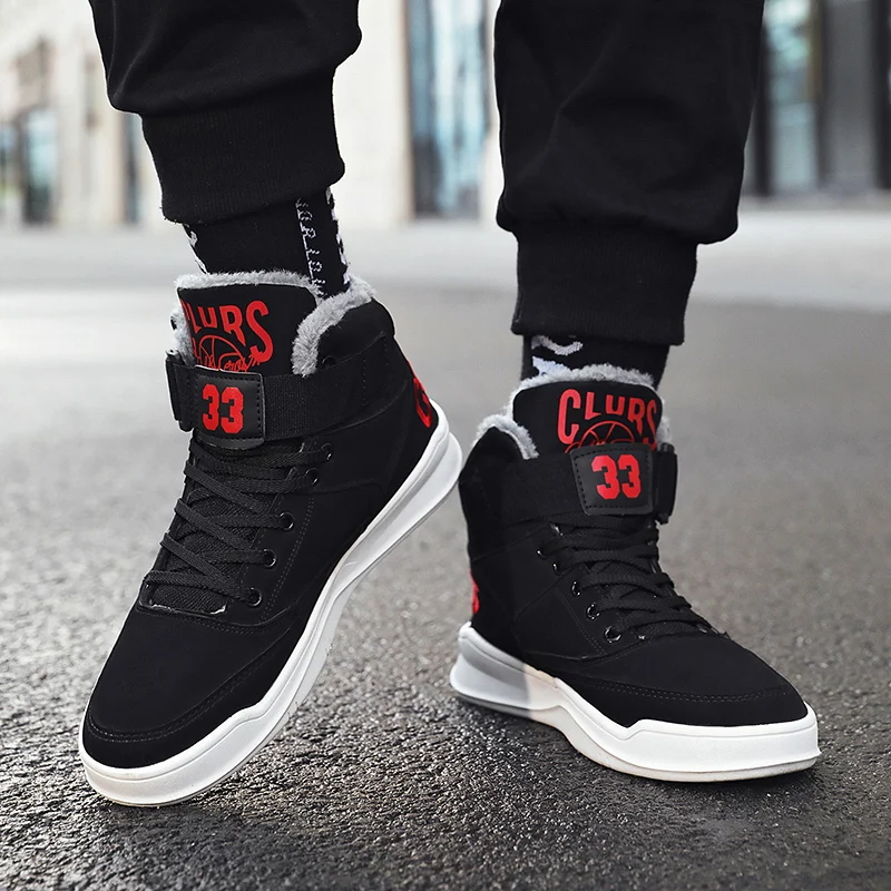 

Unisex Snow Boots Men Winter Warm Fur Plush High Tops Sneakers Male Ankle Footwear Boy Casual Lace Ups Autumn Lover Flats Shoes