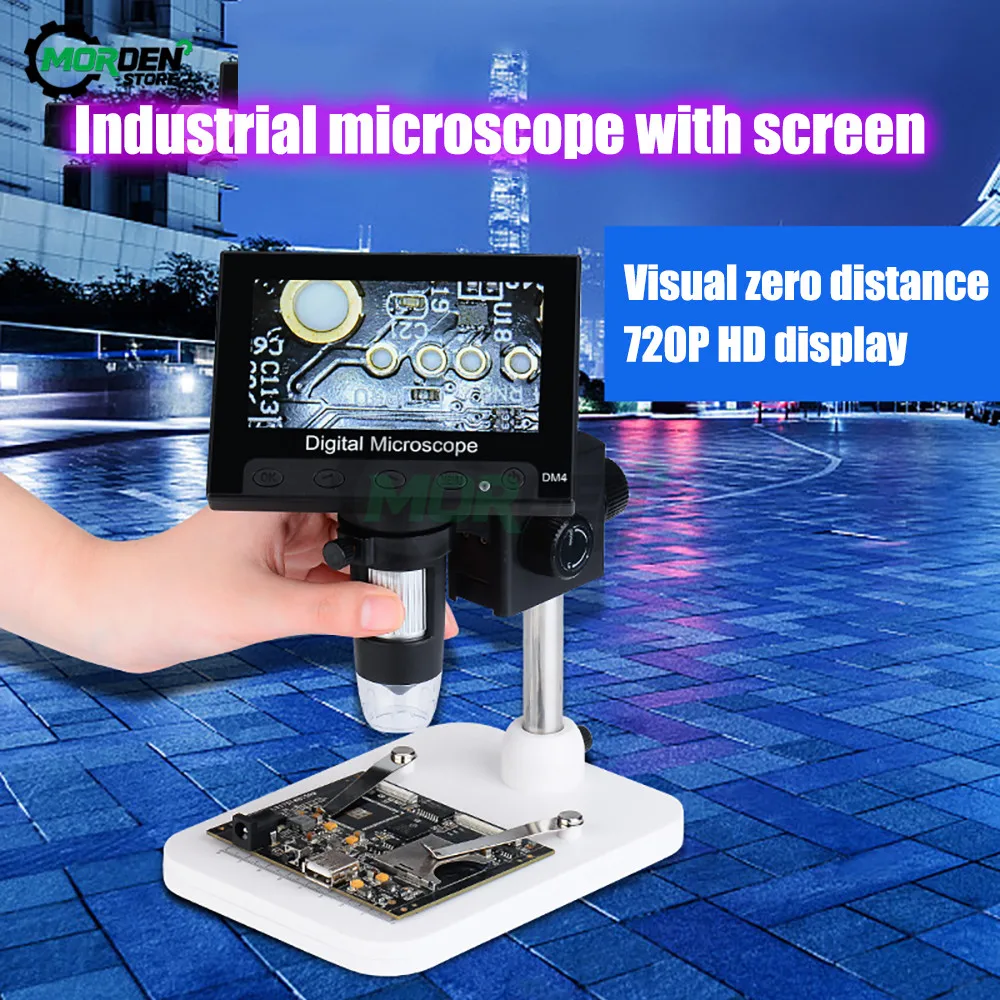 

USB Digital Electronic Microscope DM4 4.3"LCD Display 1000x 2.0MP VGA Optical Microscope with 8 LED Stand for PCB Motherboard