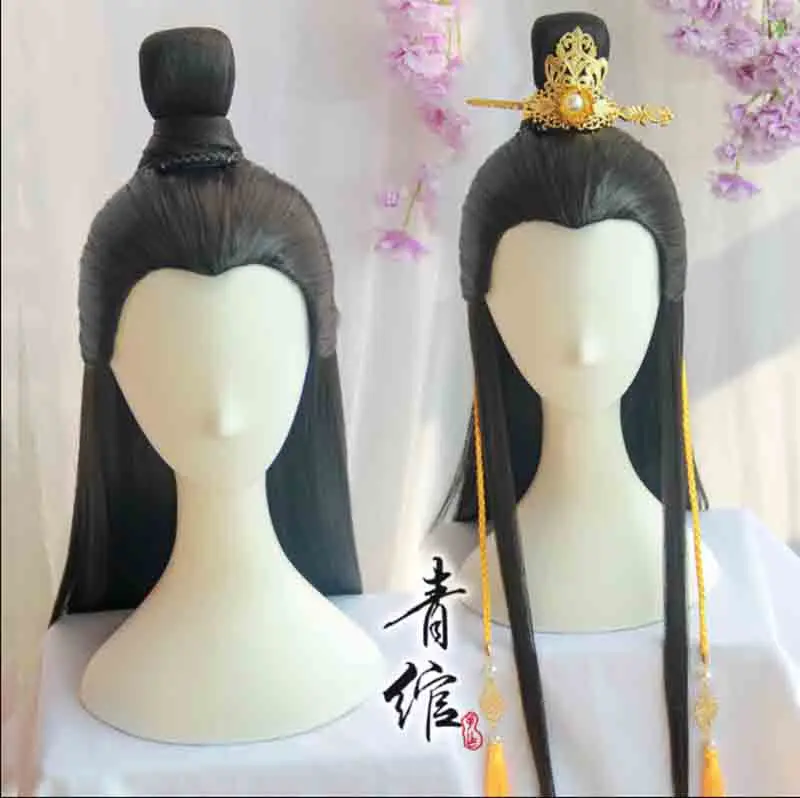 

Парики Hanfu для мужчин и женщин, старинные китайские черные искусственные волосы Hanfu, аксессуары для косплея аниме, длинные прямые черные